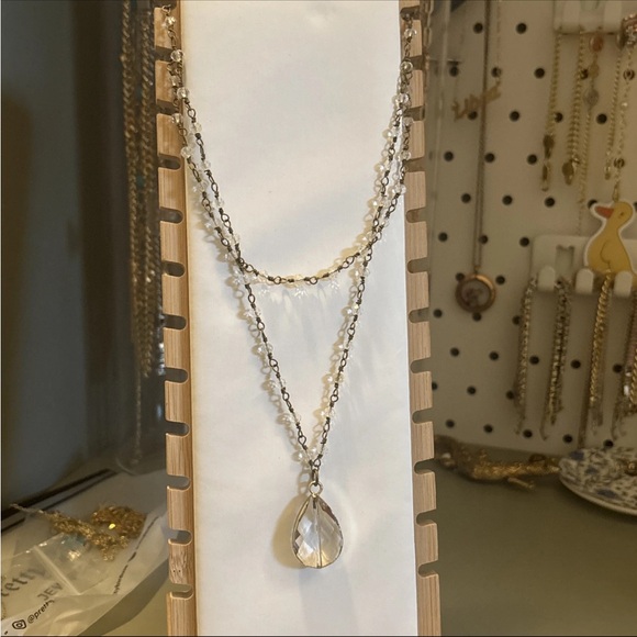 Raw & Rebellious Double Strand Crystal Teardrop And Bead Necklace - Picture 2 of 3